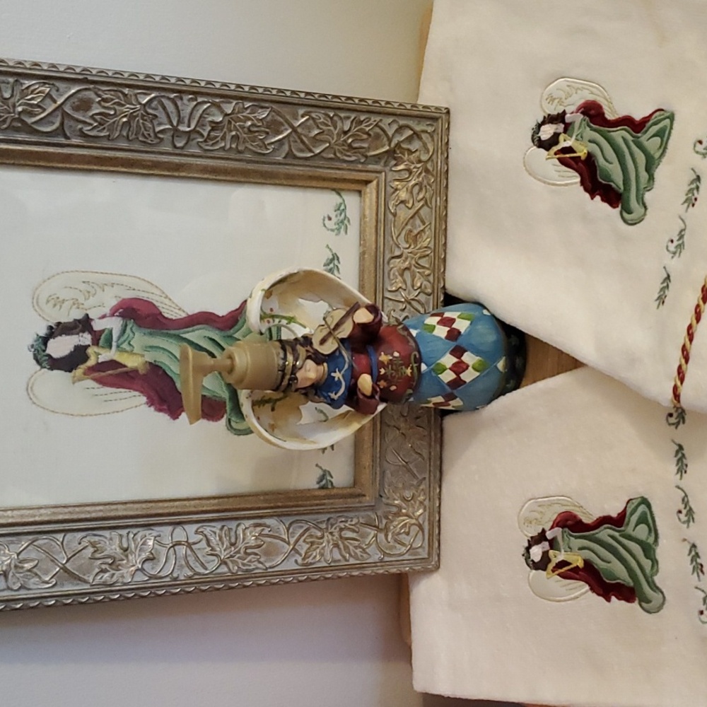 Angel Bath Towels and Soap Dispenser